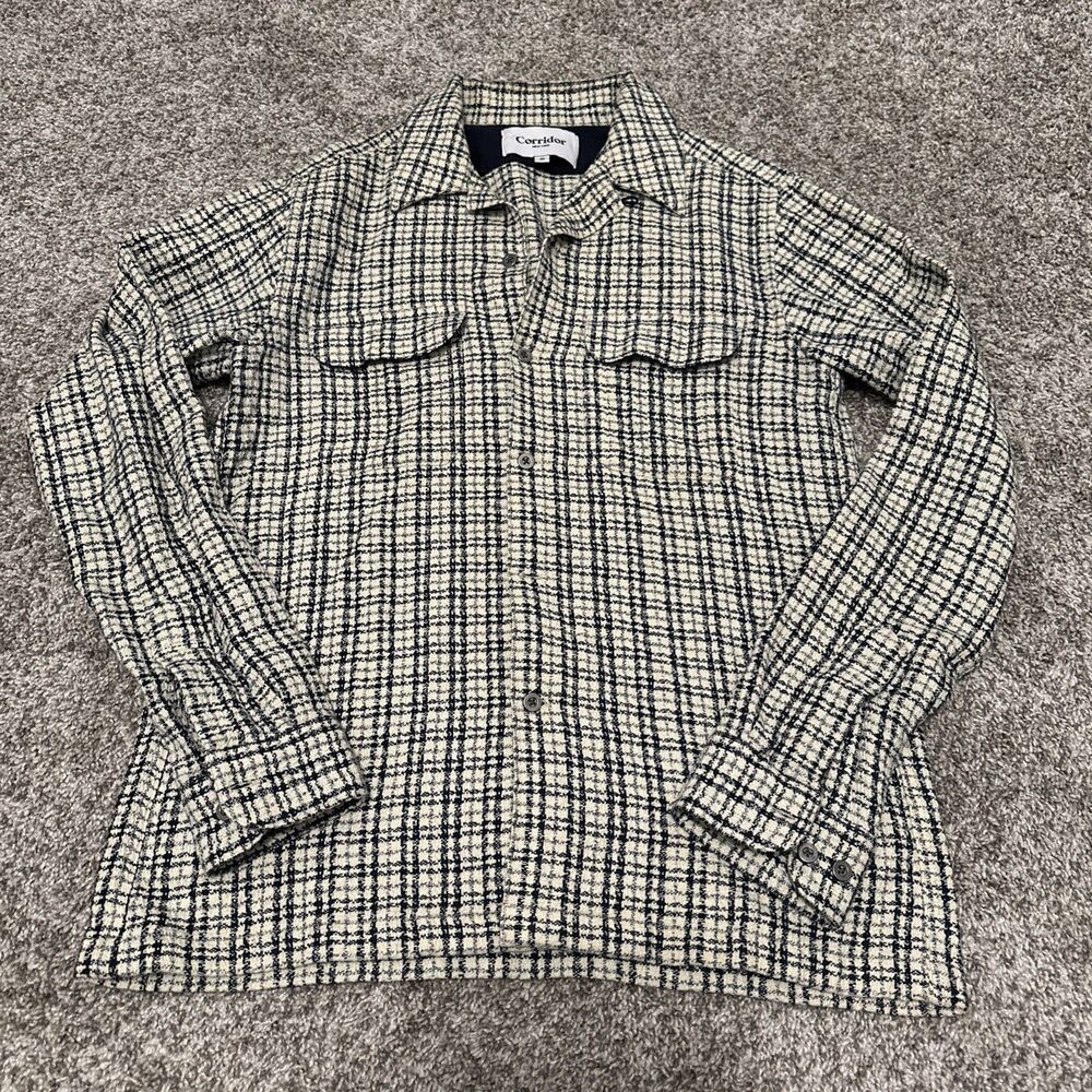 Corridor New York Reverse Tweed Snow Check Shirt Men’s Size Small Beige